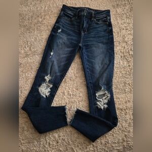 American Eagle Outfitters Dark Blue Distressed Boyfriend Jeans